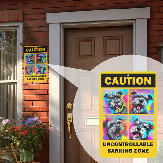 Mini Schnauzer - Caution Uncontrollable Barking Zone Aluminum Sign